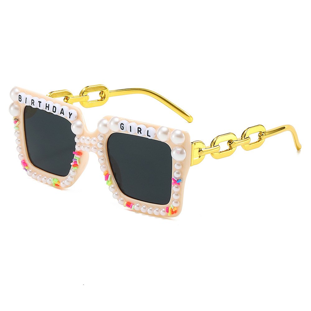 2025 New Trend DIY Pearl Girl Sun Glasses Square Frame Women Sunglasses