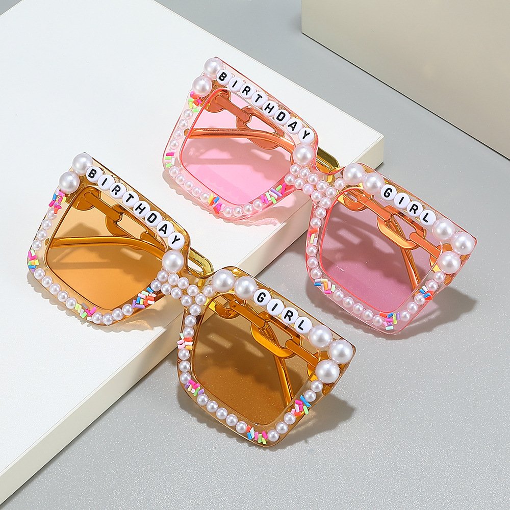 2025 New Trend DIY Pearl Girl Sun Glasses Square Frame Women Sunglasses