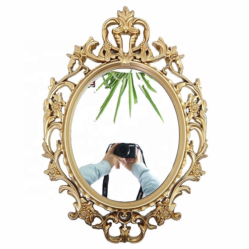 Modern Vintage Decorative Wall Mirror Gold Plastic Crown Frame Antique Princess Style Bedroom Living Room Glass Home Use