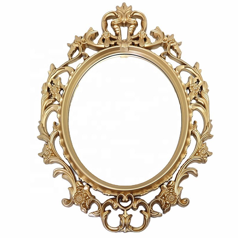 Modern Vintage Decorative Wall Mirror Gold Plastic Crown Frame Antique Princess Style Bedroom Living Room Glass Home Use