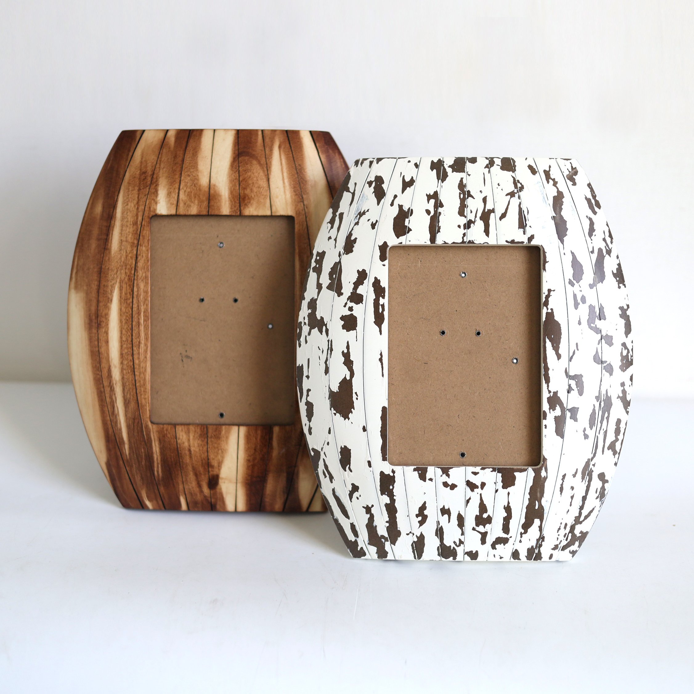 Rustic Wedding Home Decorations Brown White Natural Wood Grain Curved Small Picture Frames Wine Barrel Wooden Inlaid Photo Frame