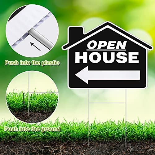 Open House Signs for Real Estate 12 x 16 Inch Double Sided Yard Signs with H Wire Stakes Large Open House Signs