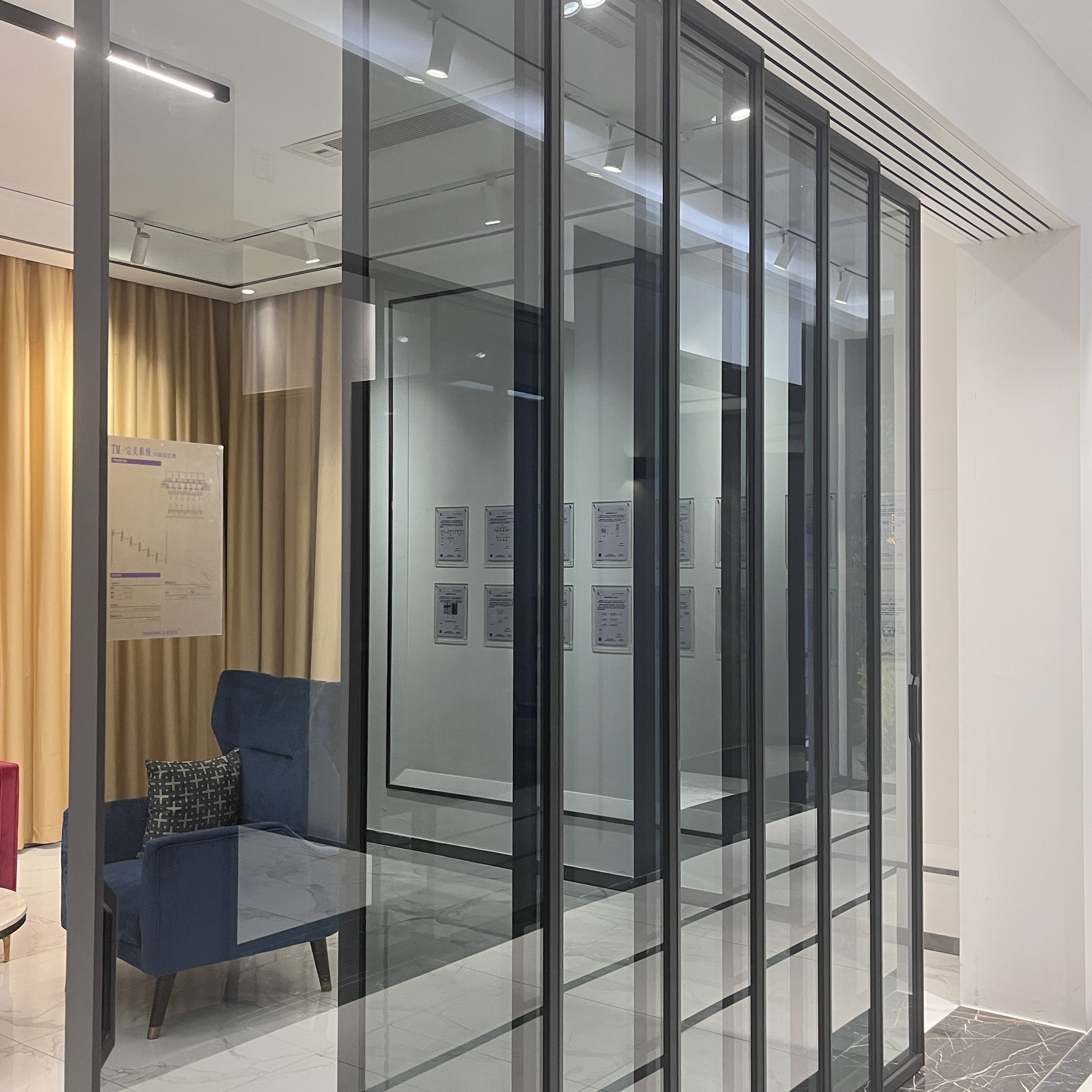Waybom 6 panels synchronized sliding glass door aluminum hidden sliding doors 8mm glass custom door frame moulding