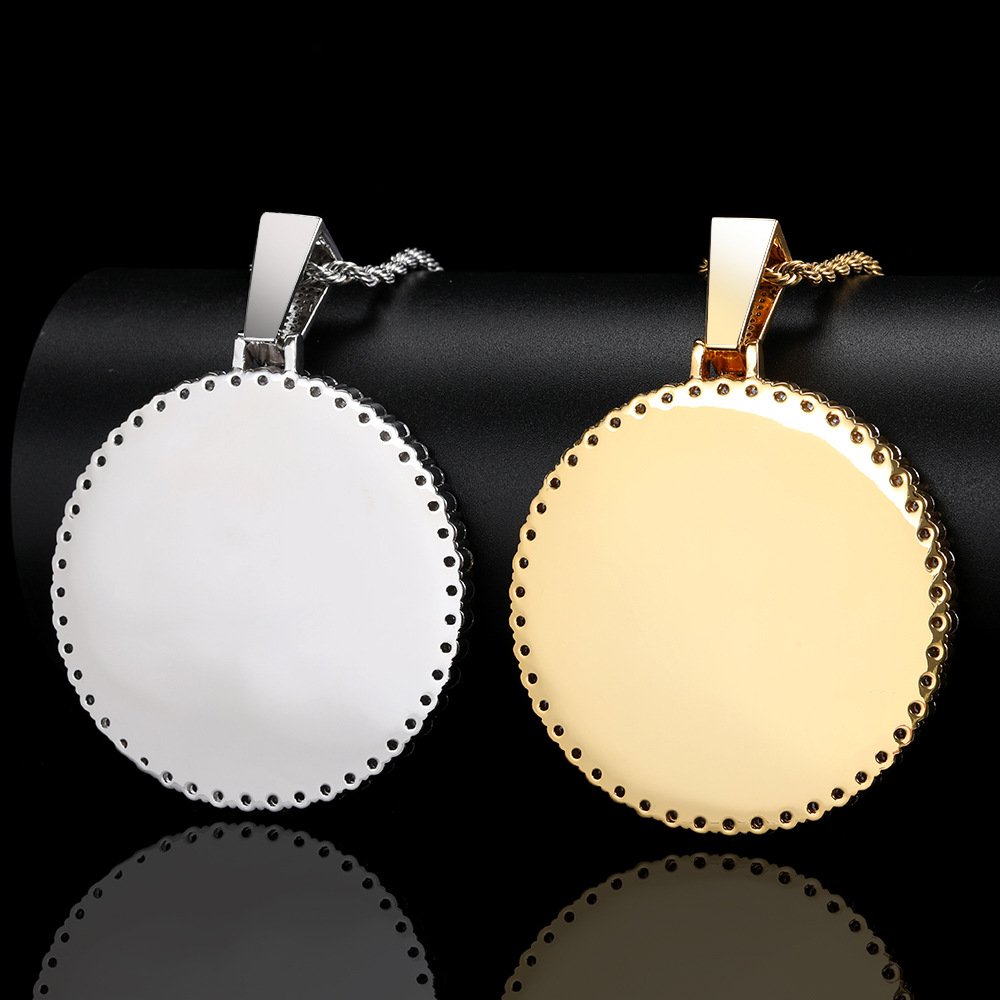 IN Stock Wholesale 18K Gold Plated Iced Out Zircon Diamond Custom Photo Frame Pendant Necklace Custom Photo Pendant