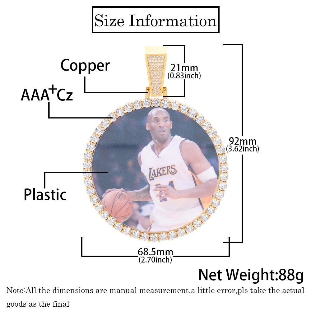 IN Stock Wholesale 18K Gold Plated Iced Out Zircon Diamond Custom Photo Frame Pendant Necklace Custom Photo Pendant