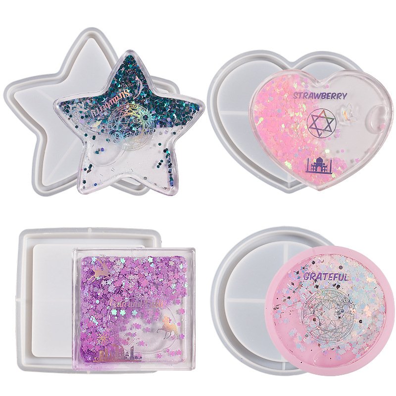 Drop rubber resin square round love pentagram Quicksand coaster listing diy photo frame silicone mold