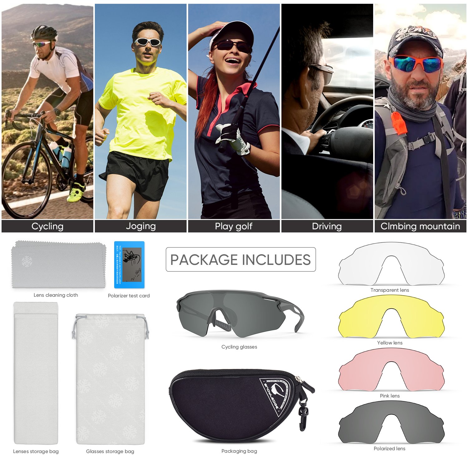 HUBO 502 Polarized Sports Sunglasses With 5 Interchangeable Lens for Men Women Cycling Running Driving Fishing Glasses
