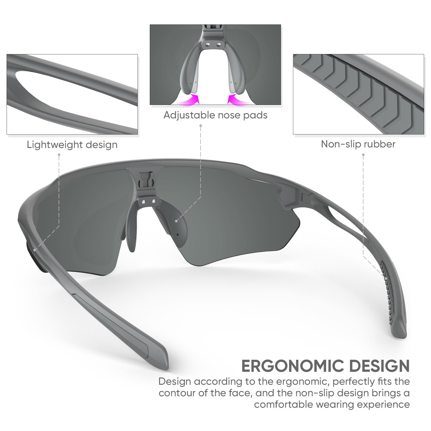 HUBO 502 Polarized Sports Sunglasses With 5 Interchangeable Lens for Men Women Cycling Running Driving Fishing Glasses