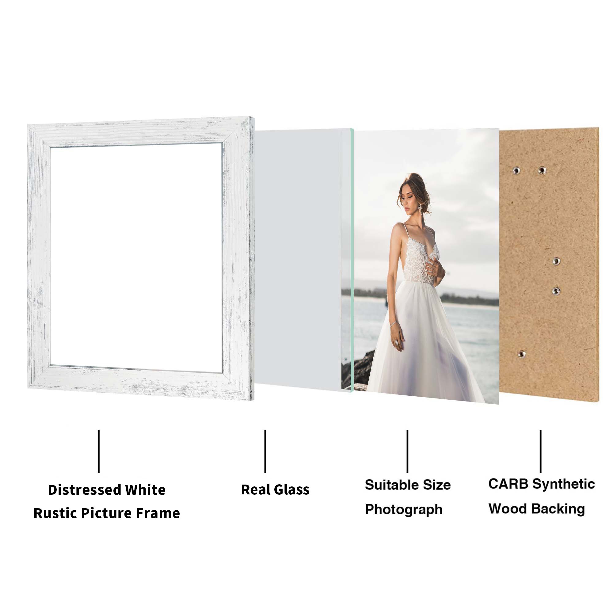 Single Pack 8x10 Photo Frame Hot Deal Distressed White MDF Picture Frame for Desktop Display and Wall Mounting