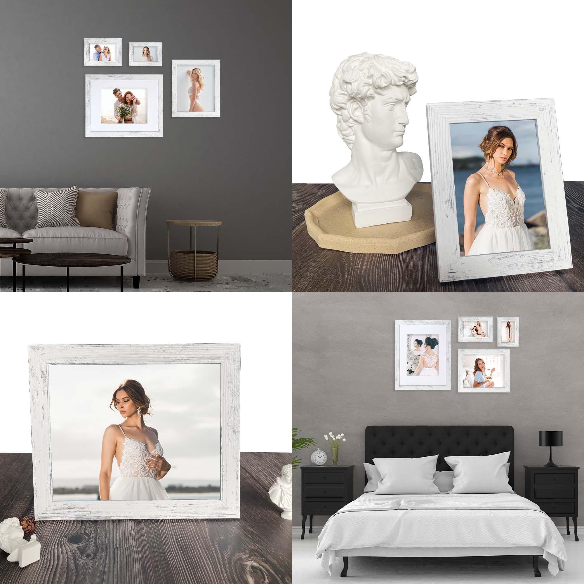 Single Pack 8x10 Photo Frame Hot Deal Distressed White MDF Picture Frame for Desktop Display and Wall Mounting