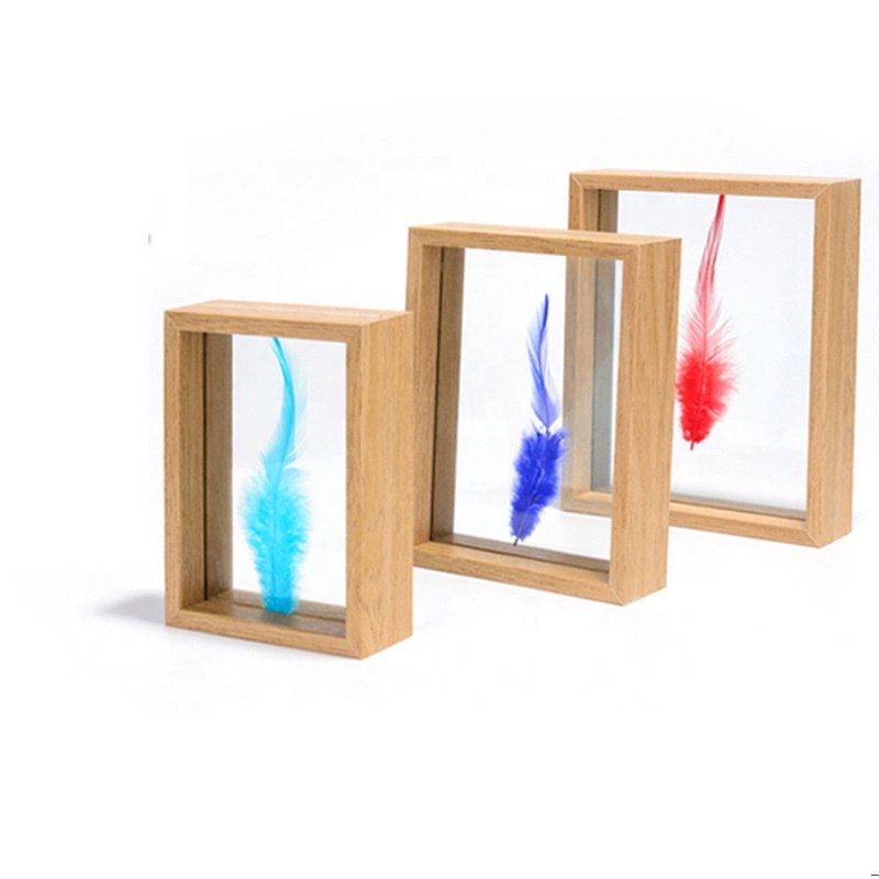 High quality gallery 12x14 Floating Picture Frame Wood Real Glass