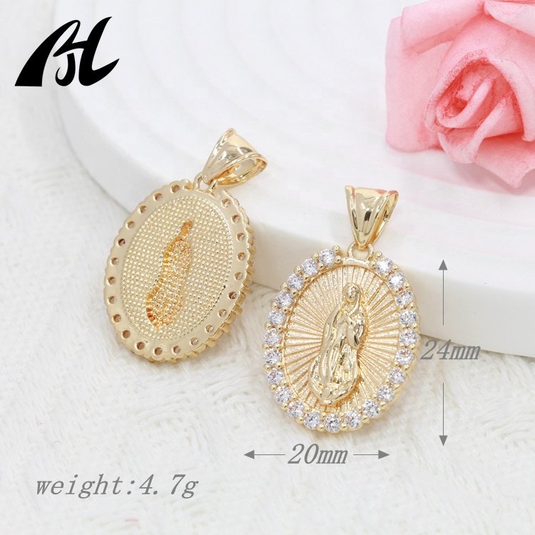 Newest Women Religious Jewelry Gift High-quality 14k Gold Picture Frame Rose Pendant Retro Style Miss Pendants