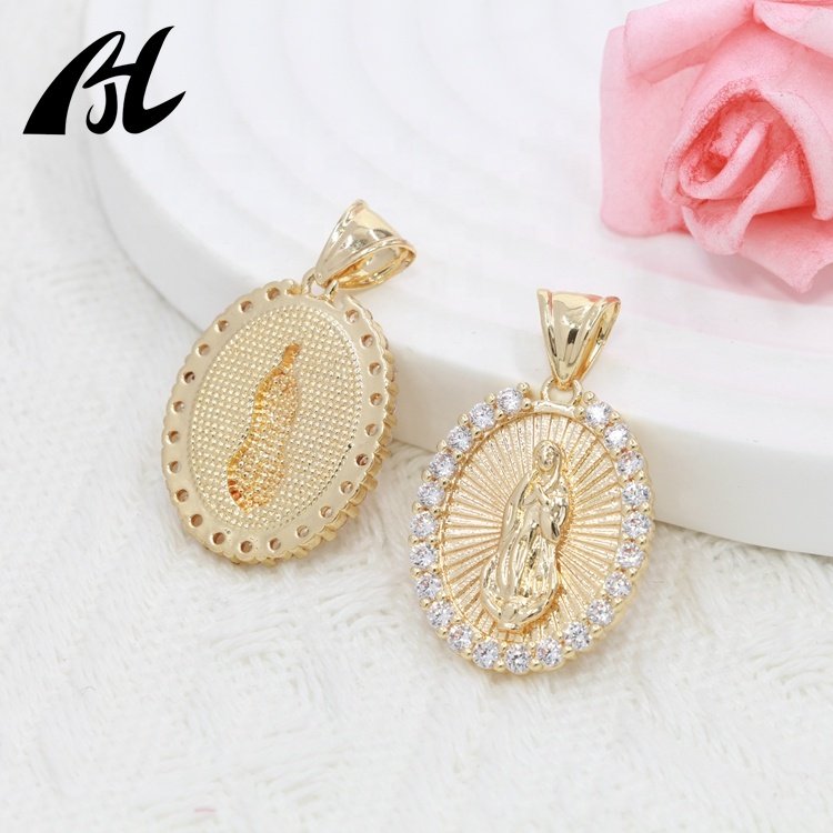 Newest Women Religious Jewelry Gift High-quality 14k Gold Picture Frame Rose Pendant Retro Style Miss Pendants