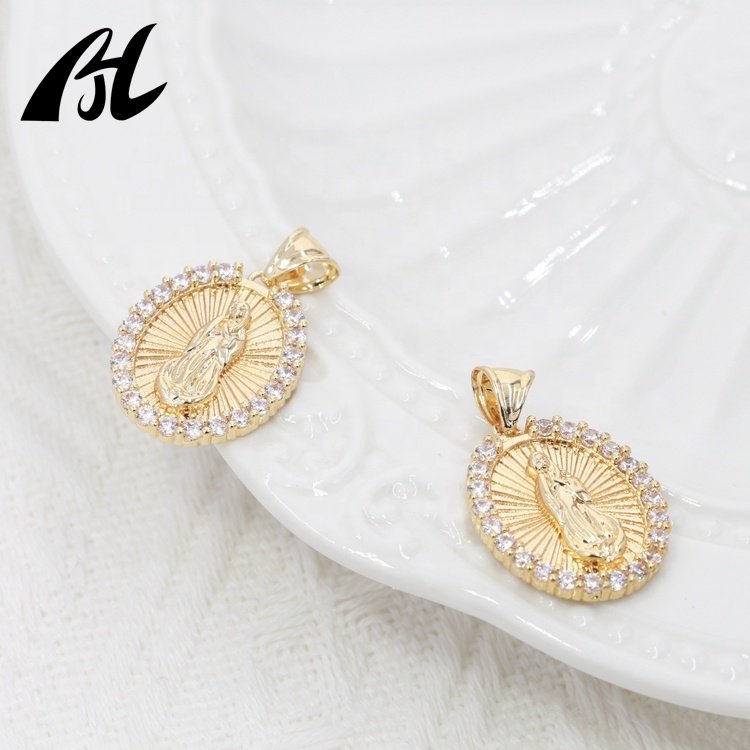 Newest Women Religious Jewelry Gift High-quality 14k Gold Picture Frame Rose Pendant Retro Style Miss Pendants