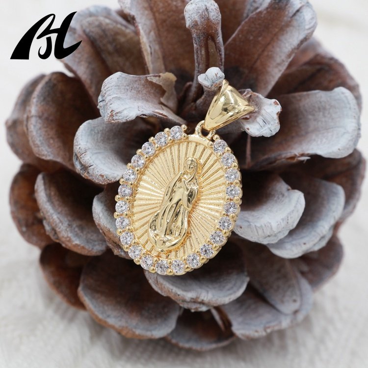 Newest Women Religious Jewelry Gift High-quality 14k Gold Picture Frame Rose Pendant Retro Style Miss Pendants