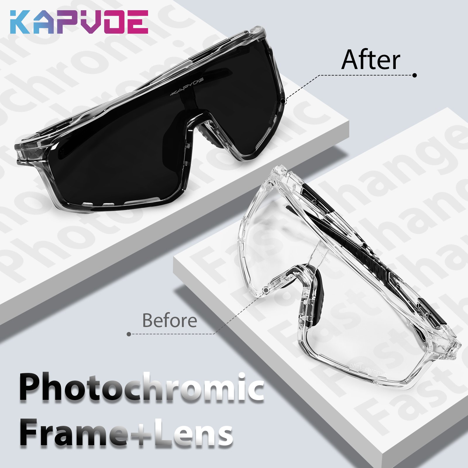 KAPVOE 2024 new design mens sports sunglasses fashion style photochromic frame mirror photochromic lens for cycling running