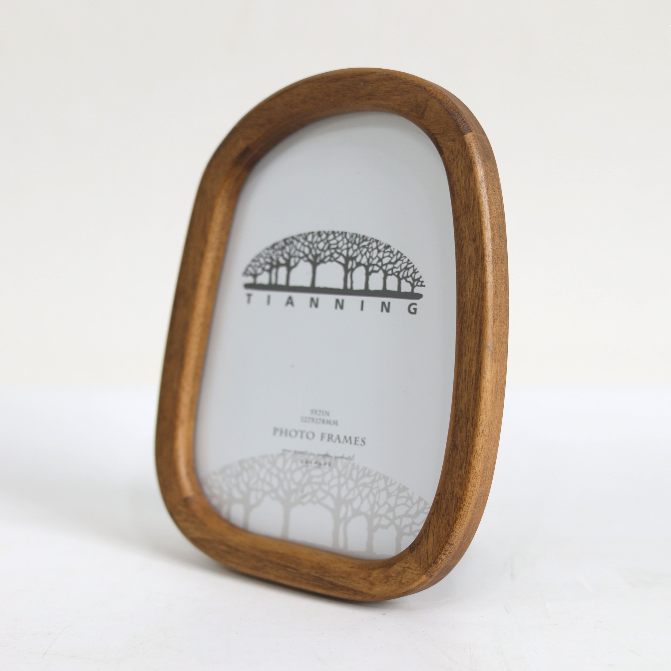 Customized Tabletop Stand Vintage Rustic Natural Wood Organic Pebble Shape Frames Oval Rectangle Curved Edge Wooden Photo Frame