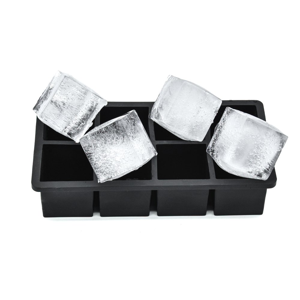 8 Cavity Ice Cube Tray Food Grade Silicone Steel Frame Easy Release Silicone Ice Cube Square Mould for Whisky