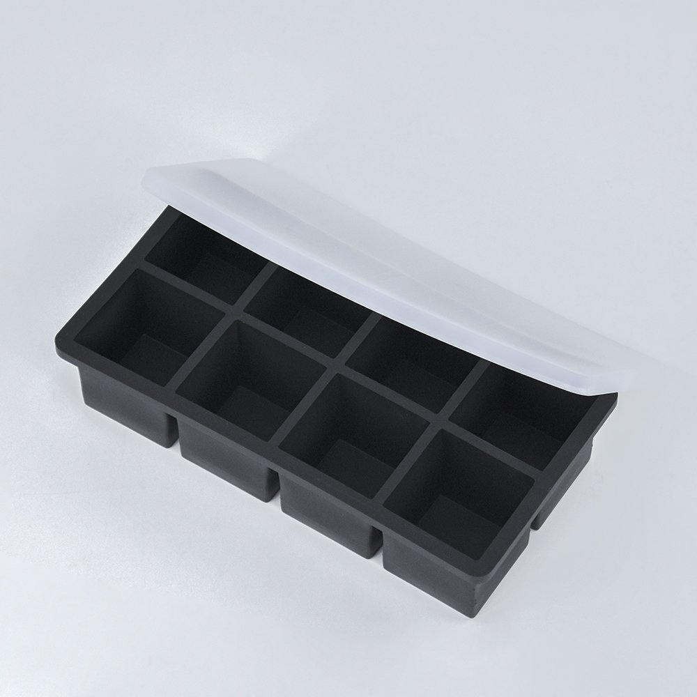 8 Cavity Ice Cube Tray Food Grade Silicone Steel Frame Easy Release Silicone Ice Cube Square Mould for Whisky