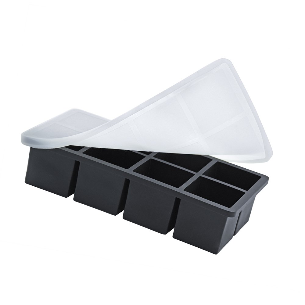 8 Cavity Ice Cube Tray Food Grade Silicone Steel Frame Easy Release Silicone Ice Cube Square Mould for Whisky