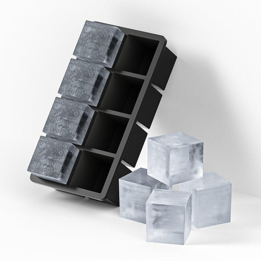 8 Cavity Ice Cube Tray Food Grade Silicone Steel Frame Easy Release Silicone Ice Cube Square Mould for Whisky