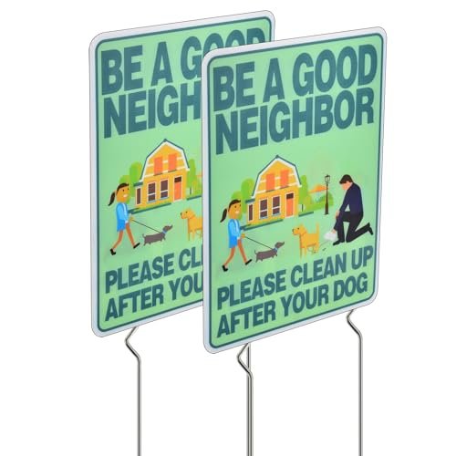 Clean Up After Your Dog Sign with Metal Stakes, Double Sided No Dog Poop Sign