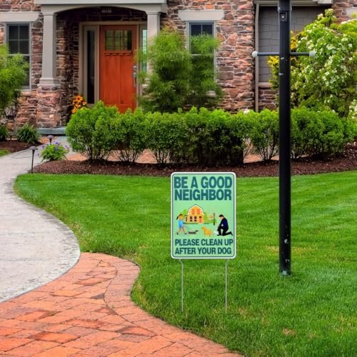 Clean Up After Your Dog Sign with Metal Stakes, Double Sided No Dog Poop Sign