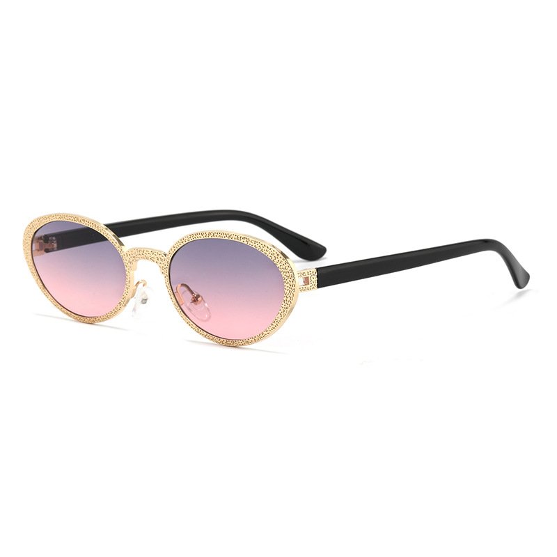 Popular wholesale small oval metal luxury vintage sun glasses fashion famous brand women's Sunglasses for ladies