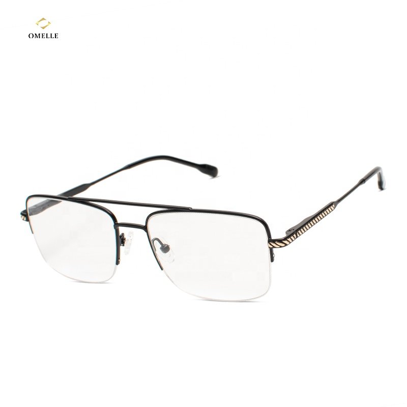 Omelle Fashion Double Bridge Metal Prescription Glasses Half Rim reading glasses Men Women Spectacle Frame with Spring Hinge