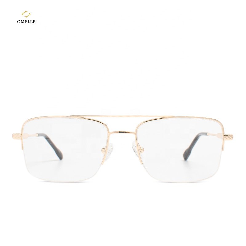 Omelle Fashion Double Bridge Metal Prescription Glasses Half Rim reading glasses Men Women Spectacle Frame with Spring Hinge