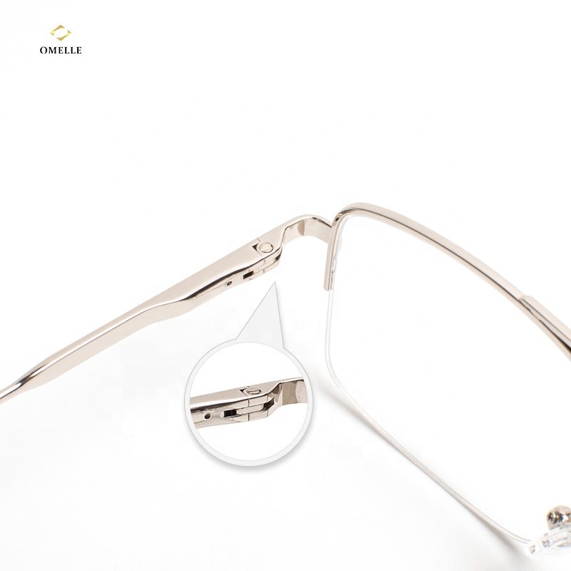 Omelle Fashion Double Bridge Metal Prescription Glasses Half Rim reading glasses Men Women Spectacle Frame with Spring Hinge