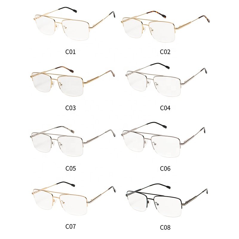 Omelle Fashion Double Bridge Metal Prescription Glasses Half Rim reading glasses Men Women Spectacle Frame with Spring Hinge