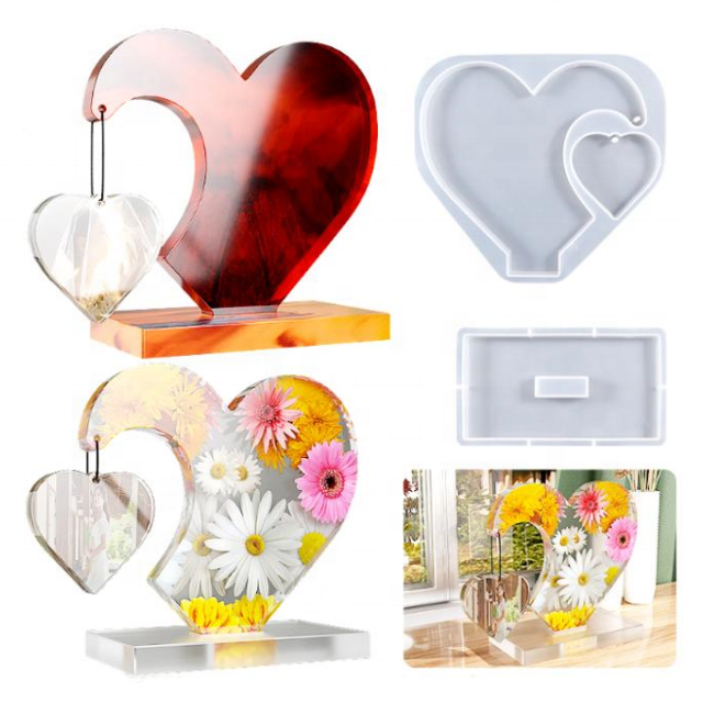DLR1270 factory wholesale diy crystal glue resin plaster big love heart small love heart picture frame splicing silicone mold