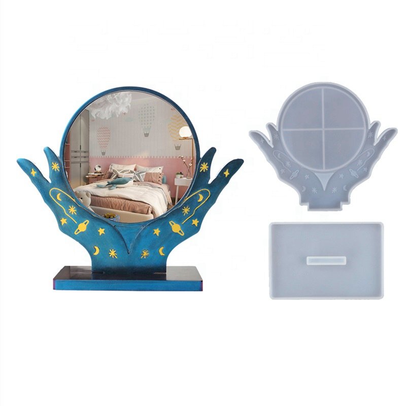 INTODIY Silicone Desktop Makeup Mirror Photo Frame Mold Crystal Epoxy Resin Cosmetic Hand Mirror Casting Kit Mould With Bracket