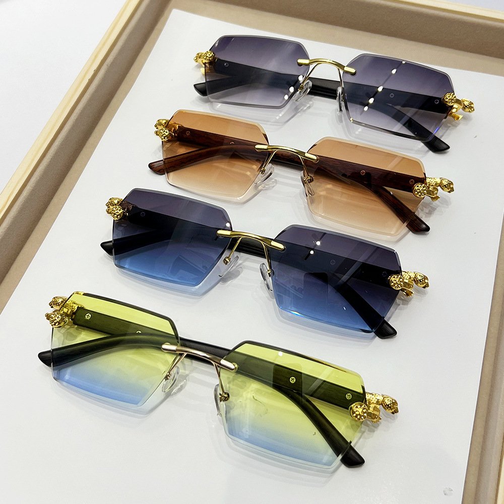 50409 2024 New Frameless Rimless Sunglasses Popular Square Cut Edge Leopard Cheetah PC Fashion Sunglasses