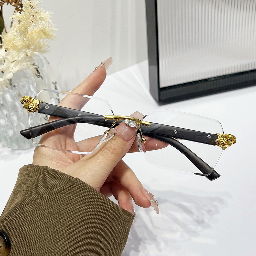 50409 2024 New Frameless Rimless Sunglasses Popular Square Cut Edge Leopard Cheetah PC Fashion Sunglasses