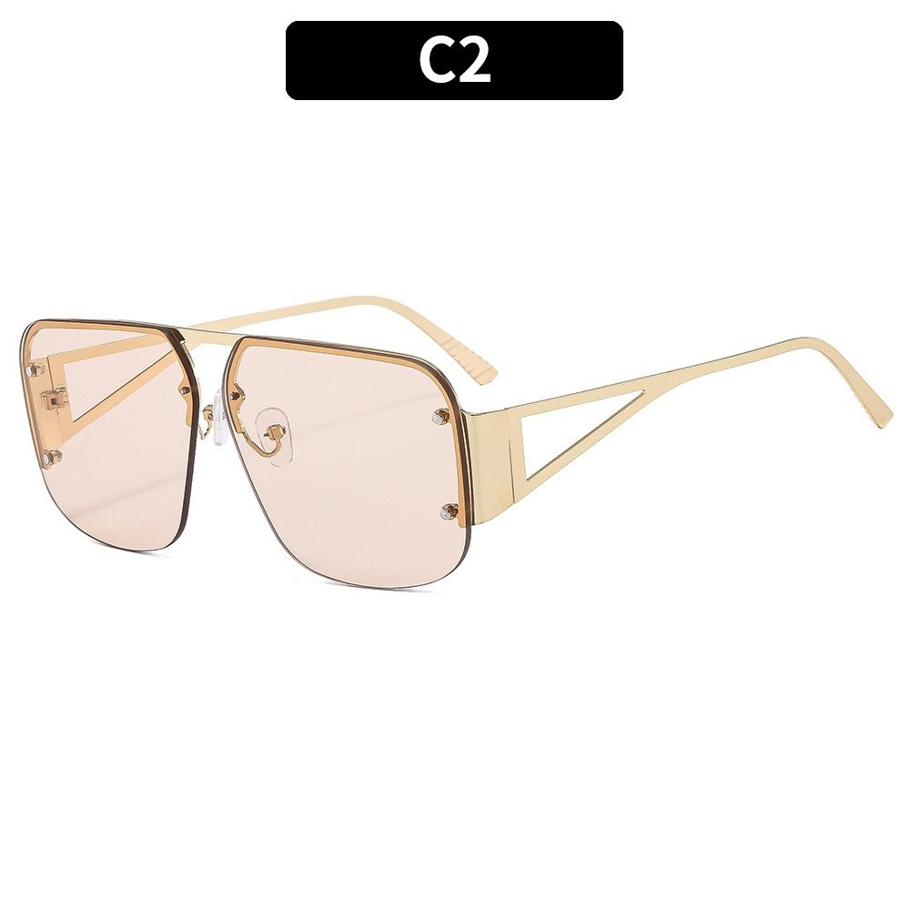 XA-90226 Women Square Vintage Metal Oversized Sun Protection Sun Glasses Fashion Half Frame Luxury Sunglasses