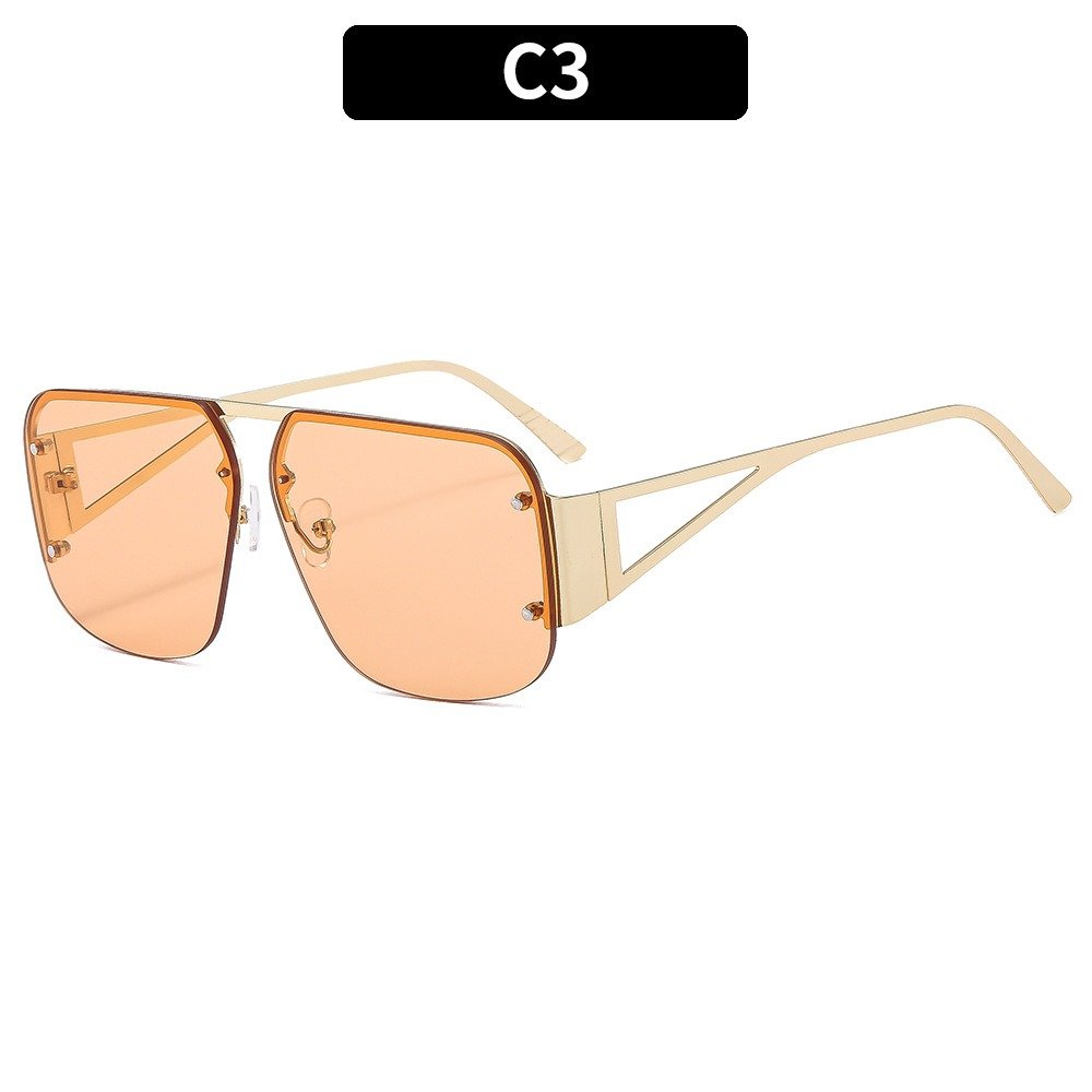 XA-90226 Women Square Vintage Metal Oversized Sun Protection Sun Glasses Fashion Half Frame Luxury Sunglasses