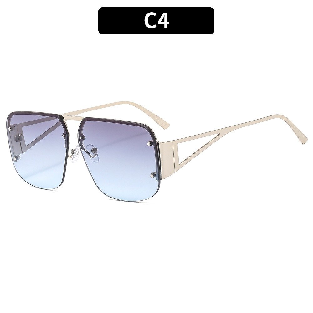 XA-90226 Women Square Vintage Metal Oversized Sun Protection Sun Glasses Fashion Half Frame Luxury Sunglasses
