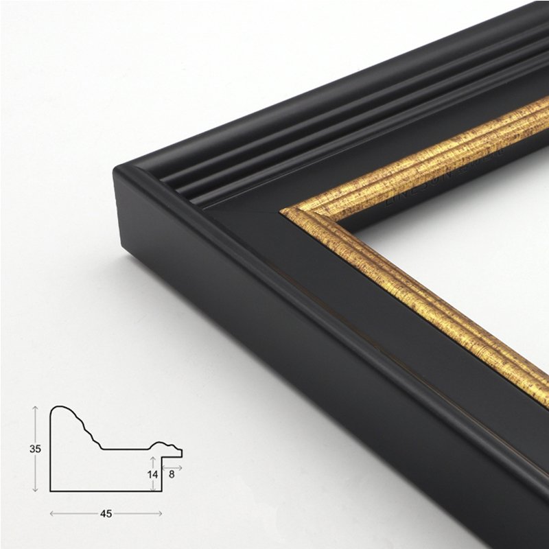 Hot Sale Antique Picture Wall Decor Black Gold Mirror PS Frame Moulding