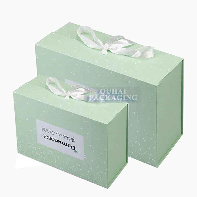 Luxury Flat Pack Folding Cardboard Paper Box Ribbon Closures Book Shaped Folding Packaging Gift Boxes With Magnetic Lid