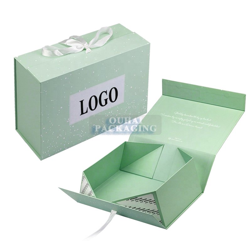 Luxury Flat Pack Folding Cardboard Paper Box Ribbon Closures Book Shaped Folding Packaging Gift Boxes With Magnetic Lid