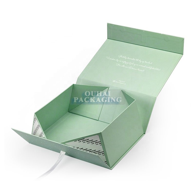 Luxury Flat Pack Folding Cardboard Paper Box Ribbon Closures Book Shaped Folding Packaging Gift Boxes With Magnetic Lid