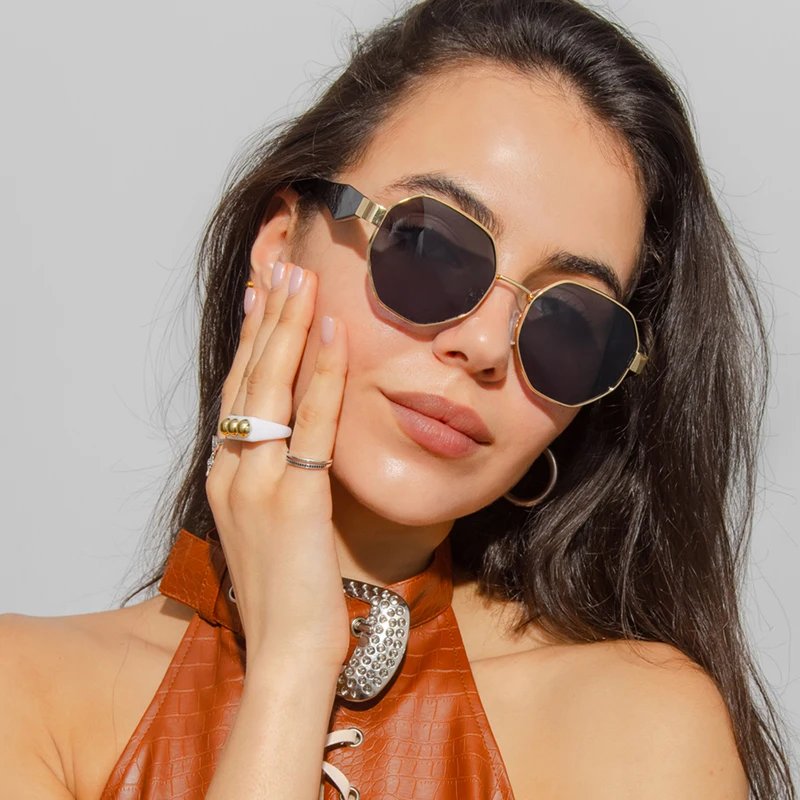Polygon Metal Sunglasses Women Vintage Frames for Female Sun Glasses Luxury Brand Design Punk Eyeglasses Driving Shades UV400