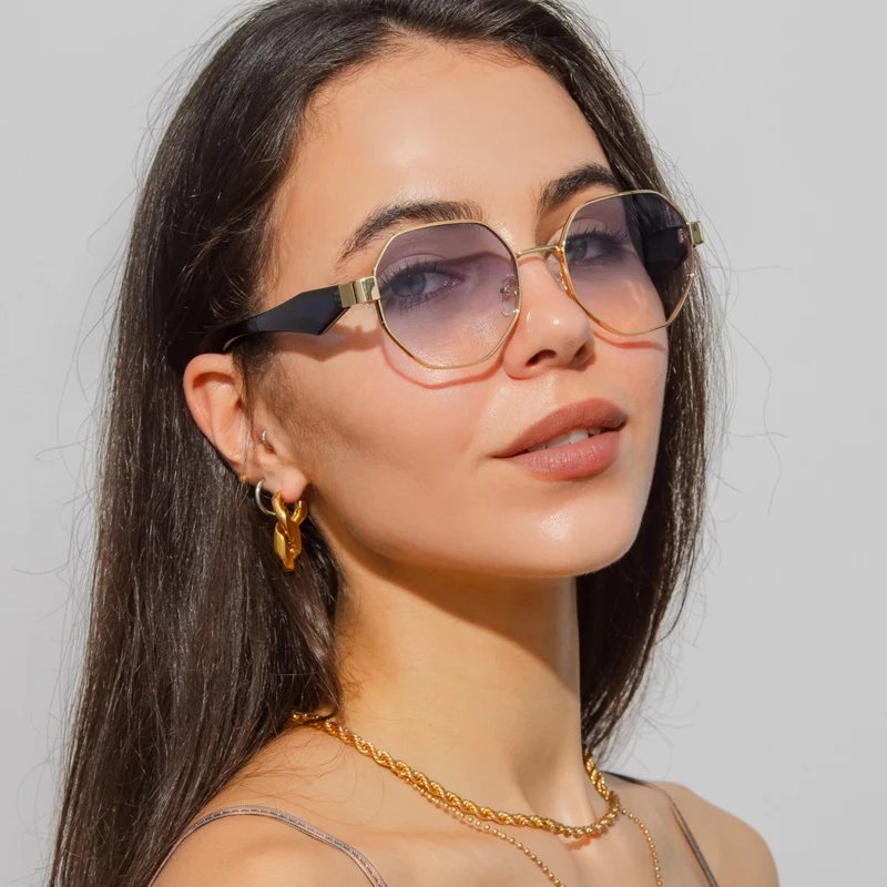 Polygon Metal Sunglasses Women Vintage Frames for Female Sun Glasses Luxury Brand Design Punk Eyeglasses Driving Shades UV400