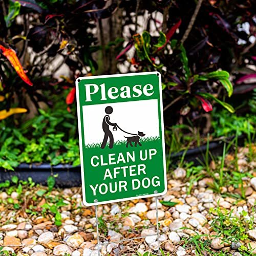 Clean Up After Your Dog Signs with H-stakes, 12"*8" Aluminum Sign, Fade Resistant/Waterproof Yard Sign, Including Screws