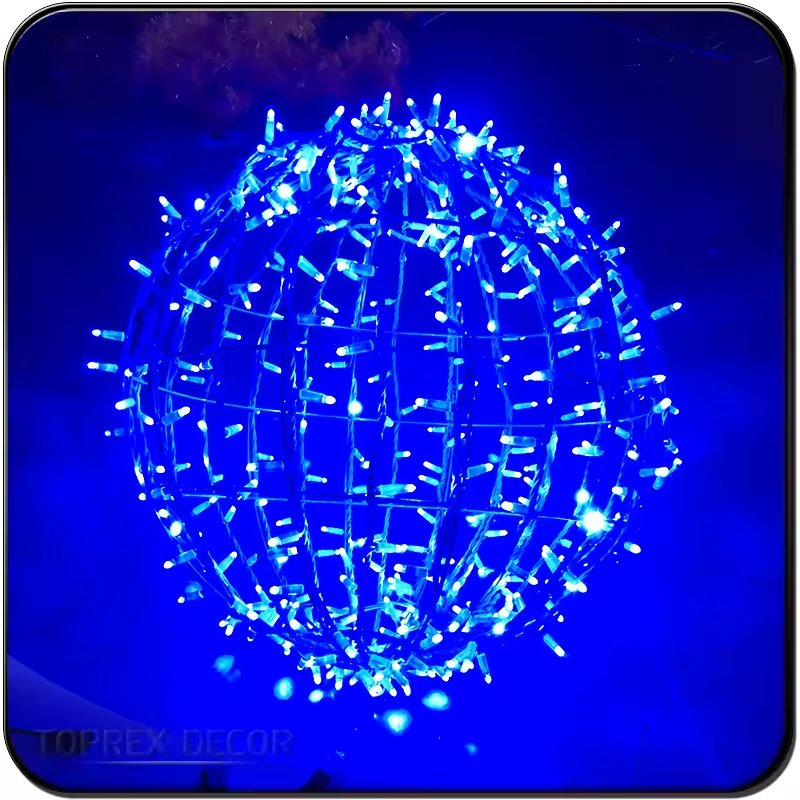 Custom Holiday Decoration Foldable 30cm 60cm 90cm 3D LED New Year Tree Motif Christmas Iron Ball Shape Light