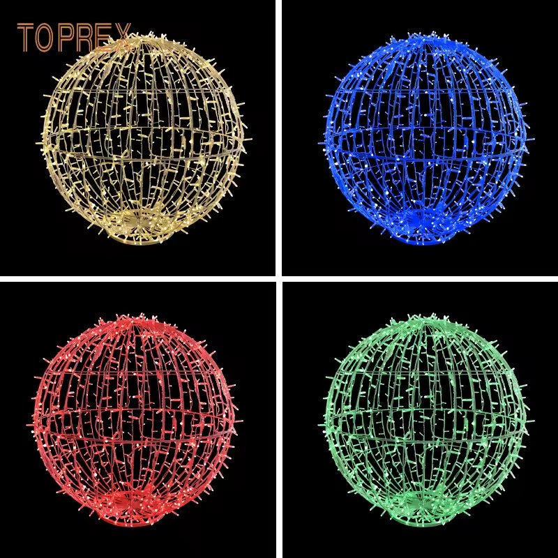 Custom Holiday Decoration Foldable 30cm 60cm 90cm 3D LED New Year Tree Motif Christmas Iron Ball Shape Light