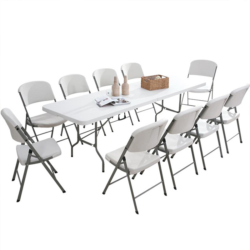 8ft 240cm Half Plastic HDPE solid steel frame HDPE table top Party Dining rental plastic Folding outdoor party tables and chairs