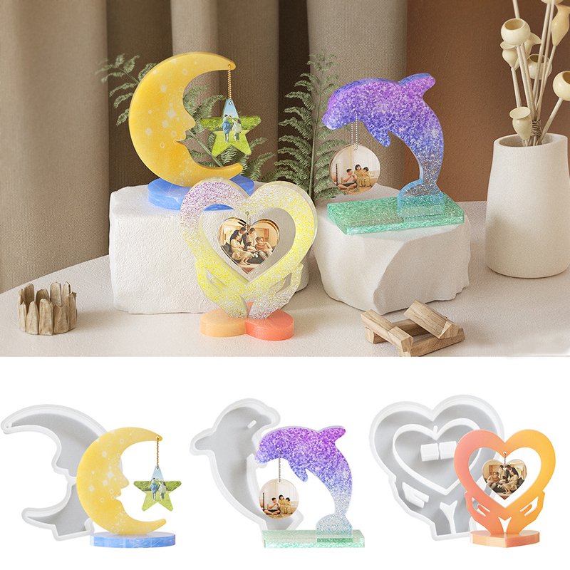 DIY Handmade Epoxy Resin Mold Heart Moon Shaped Picture Frame Arrangement Hanging Ornament Silicone Resin Molds